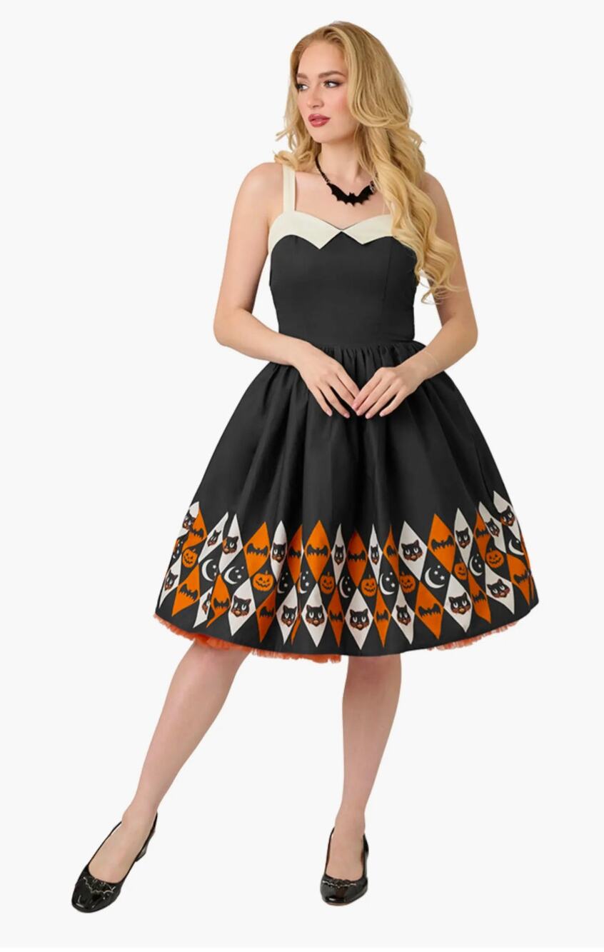 Unique Vintage Rachel Swing Dress Halloween Print 4X